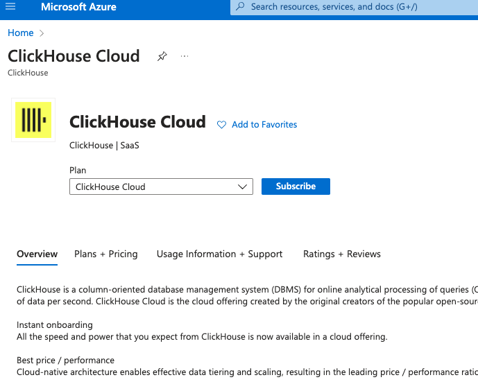 ClickHouse Cloud sign up info form